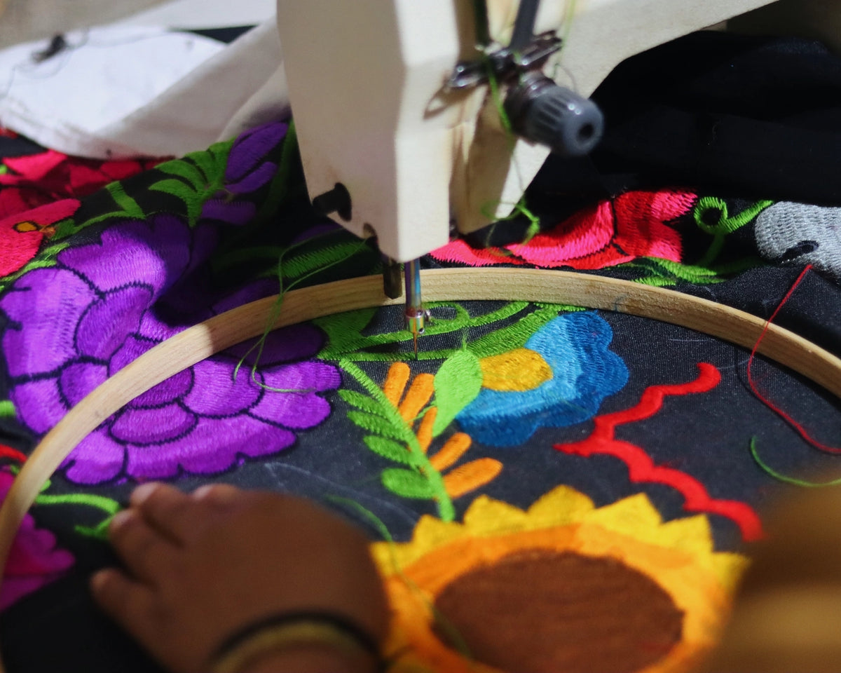 Black Mexican Embroidered Apron - Floral Kitchen Apron