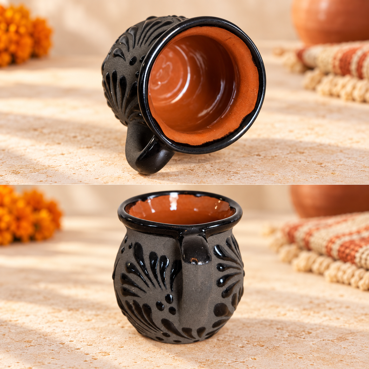 Handmade Gray and Black Talavera Style Mug – Mexican Ceramic