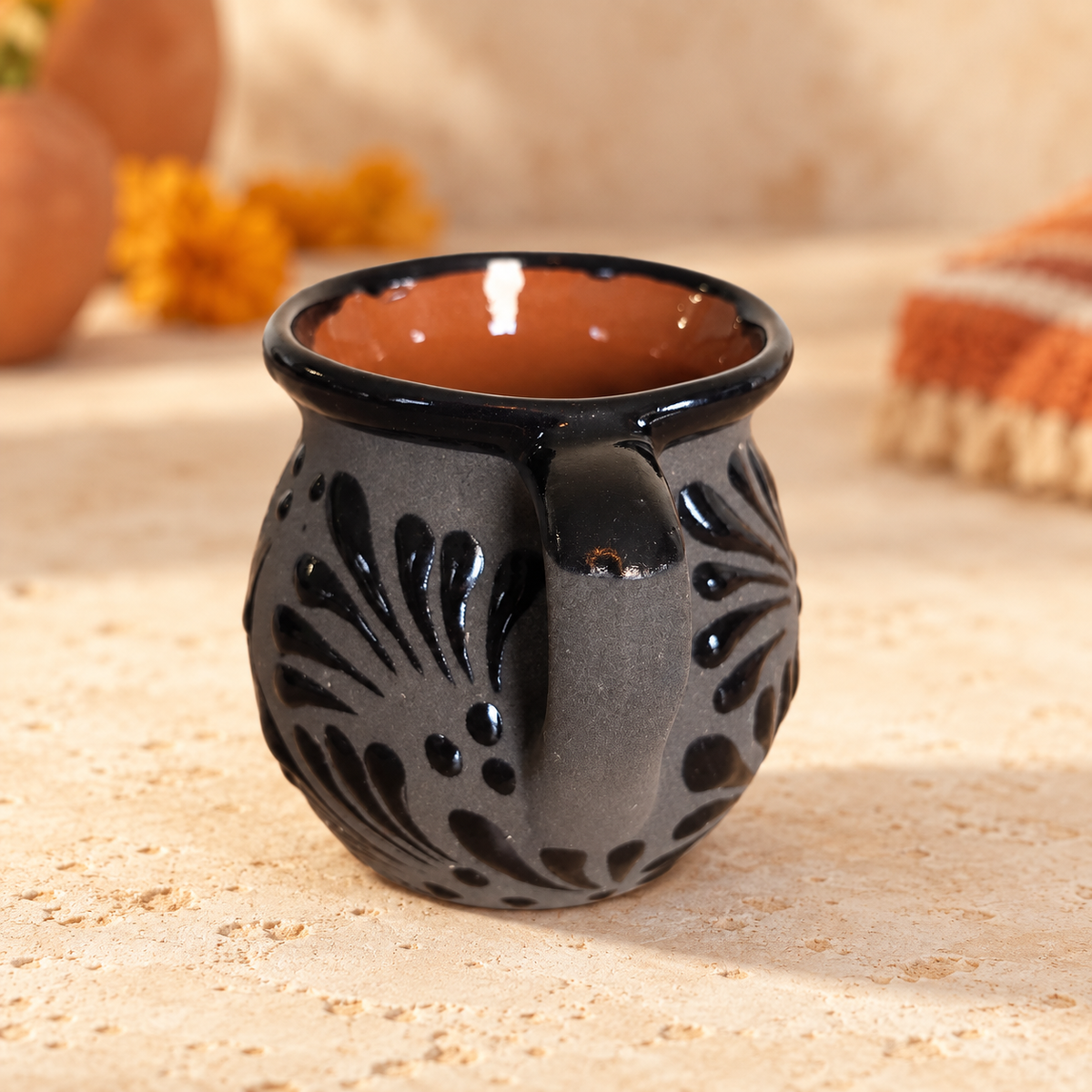 Handmade Gray and Black Talavera Style Mug – Mexican Ceramic
