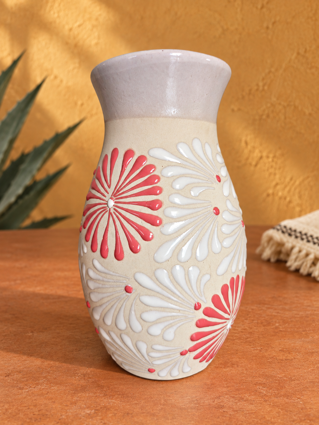 Pink & White Talavera-Inspired Ceramic Vase – Made in Mexico