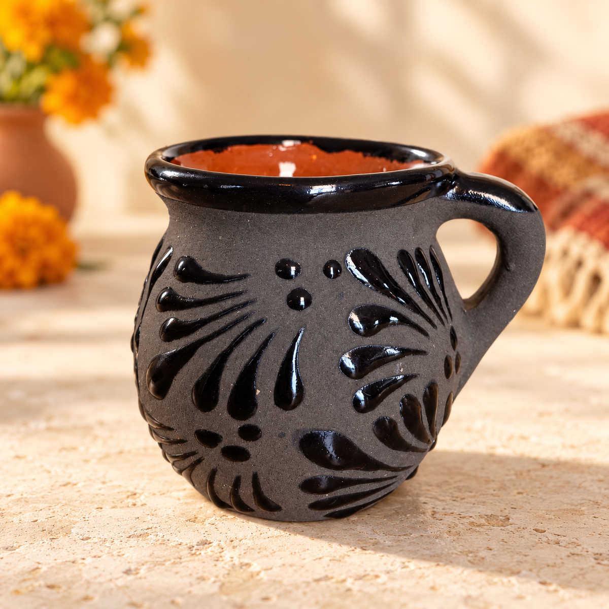 Handmade Gray and Black Talavera Style Mug – Mexican Ceramic