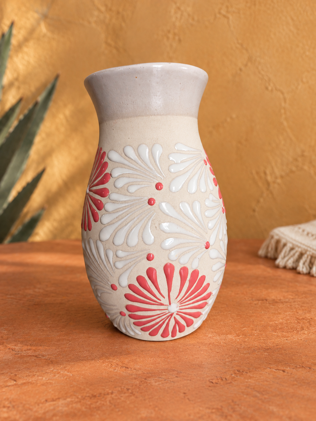 Pink & White Talavera-Inspired Ceramic Vase – Made in Mexico